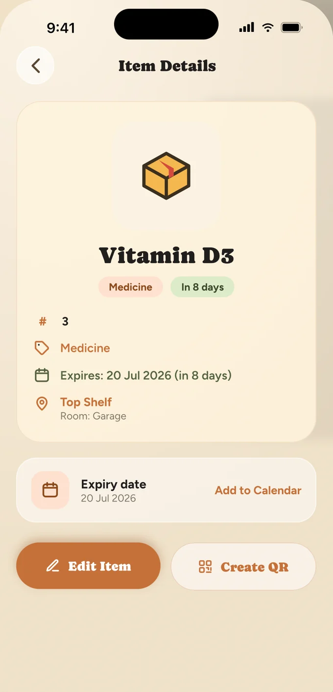 Item details for Vitamin D3.